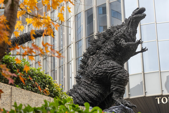 Godzilla statue at the Hibiya Godzilla Square in front of the Hibiya Chanter building in Yurakucho, Tokyo.