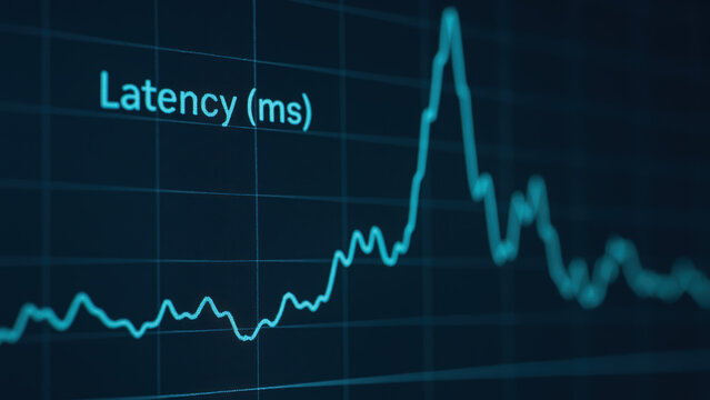 Next gen engineering solution simulation digital twin analyze network latency trend with teal line chart and analytical mood for performance