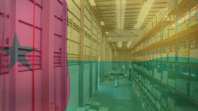 Animation of flag of guinea-bissau over warehouse