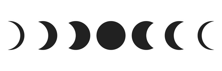 Black and White Moon Phases Cycle icon set vector illustration