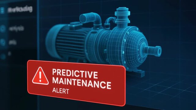 Next gen engineering solution simulation digital twin predictive maintenance alert interface for industrial pump monitoring system panel concept