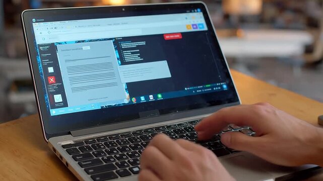 Person typing on laptop in workspace