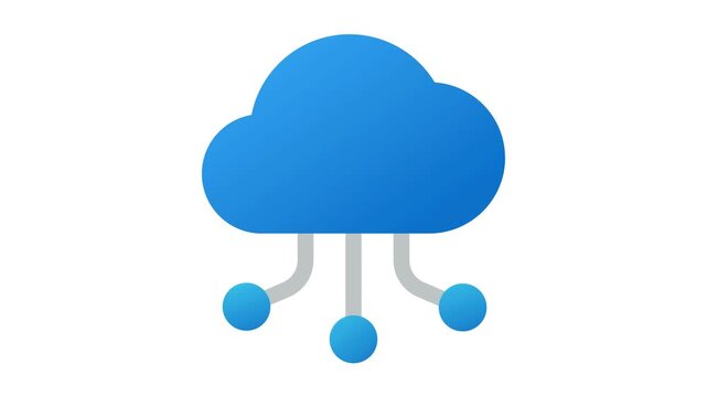 Cloud computing icon, blue cloud symbol, network connection, data storage