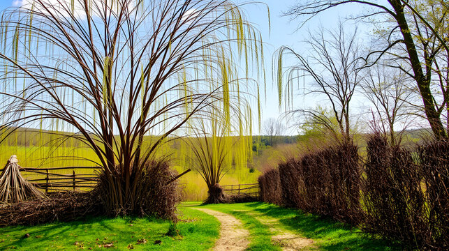 Debarked and set to dry willow, Villaines-les-Rochers, Indre-et-Loire department, Centre region, France, Europe