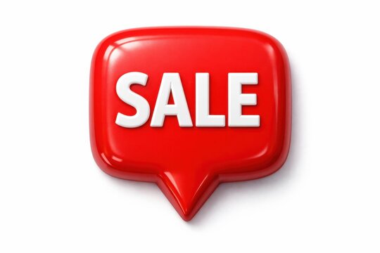 Vibrant 3D red speech bubble with bold white 'SALE' text, ideal for e-commerce promotions, advertising campaigns, and discount announcements on a clean white background