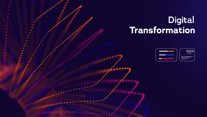 Naklejka premium Futuristic Digital Technology Background. Digital Transformation Concept With Colorful Data Dots On Dark Background. Digital Transformation Ideas For Big Data Analytics. Vector Illustration.
