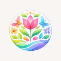 Naklejka premium Colorful floral circle illustration