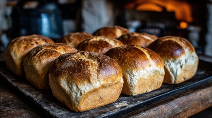 Freshly Baked Artisanal Bread Rolls With a Rustic Crust Displayed Warmly.