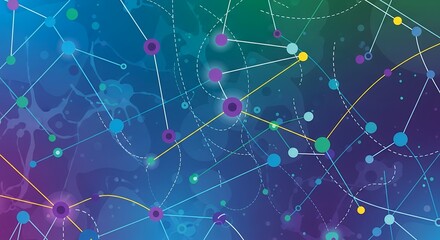 Fototapeta premium Abstract representation of interconnected nodes and lines forming a dynamic network against a vibrant blue and purple gradient background