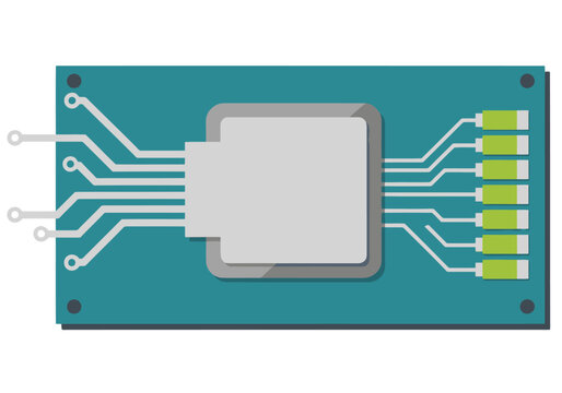 Modern Zigbee radio module PCB illustration. Teal and gray design with circuit pathways. Clean, professional, and visually appealing for tech and electronics themes.