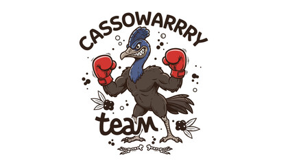 Obraz premium Cartoon Cassowary Wearing Boxing Gloves.
