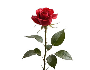 Obraz premium Crimson Bloom: A solitary, vibrant red rose, resplendent in its natural beauty, stands tall against a plain backdrop, evoking feelings of romance and affection.
