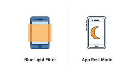 Two Smartphone Illustrations Depicting Blue Light Filter and Rest Mode. © Market