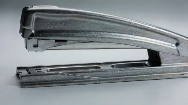 Closeup medium shot showcasing the heavyduty stapler frame formation metal sheets stamped and molded for robust and durable use.
