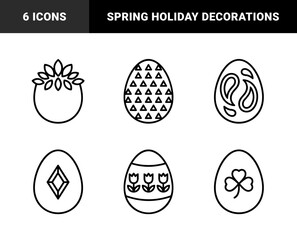 Easter egg decoration line art featuring geometric patterns, floral motifs, and spring symbols. Minimalist monoline graphic elements for festive seasonal branding and DIY holiday crafts.