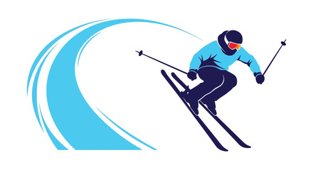 A dynamic image depicts a skier in motion with a sweeping blue arc creating a striking silhouette high quality professional detailed © Ashik