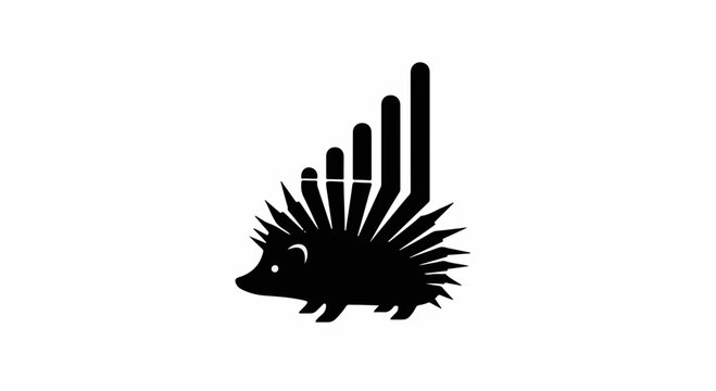 Playful hedgehog silhouette with rising bar graph spikes for quills