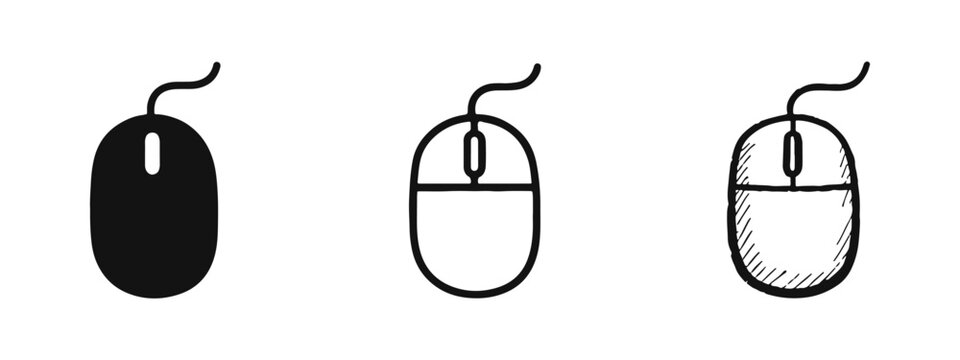 Computer Mouse Icon Set - PC Peripheral and Pointing Device Vector Illustration