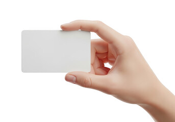 Obraz premium A hand holding a blank white business card isolated on transparent background