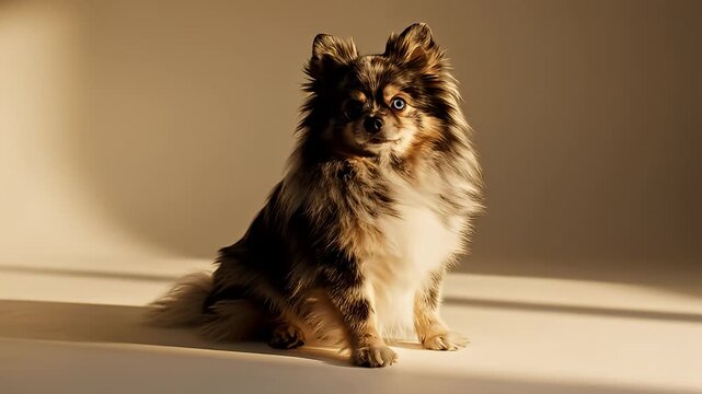 Pomeranian Dog Sitting In Studio.