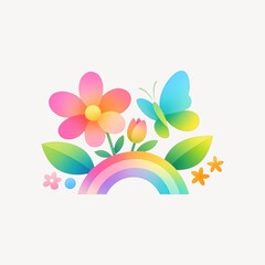 Naklejka premium Colorful nature illustration with rainbow.