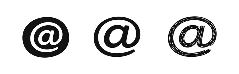 At sign email symbol icon set. Web contact, online communication, and social media mention for digital interaction.