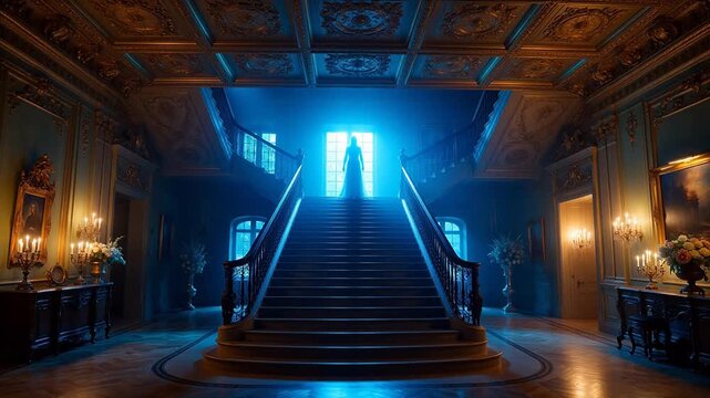 Elegant staircase with figure at top