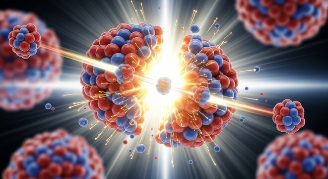 Atom nucleus undergoing nuclear fission energy release