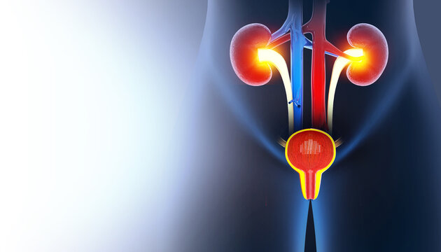 Prostate disease, Benign prostatic hyperplasia (BPH), Prostate cancer. 3d illustration