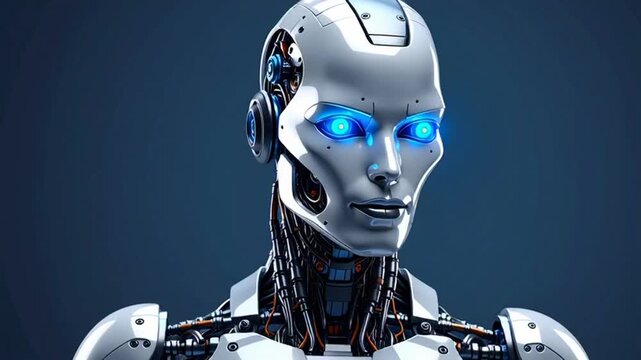Futuristic Robot with Glowing Blue Eyes.