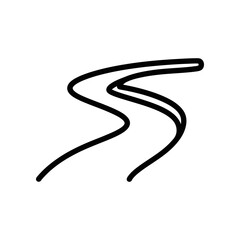 A simple black swirly line forming an abstract squiggle on a clean white background, creating a dynamic and artistic visual effect.