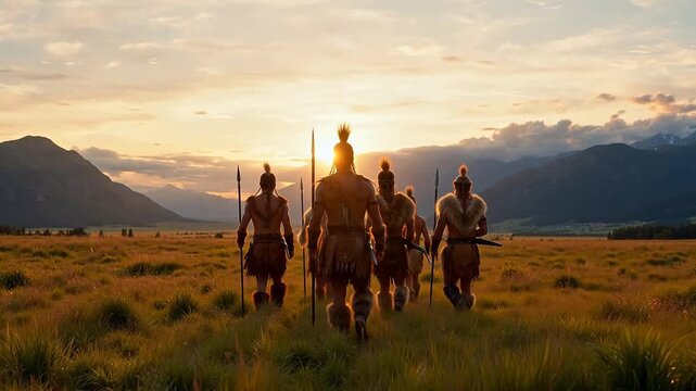 ancient warriors marching in field
