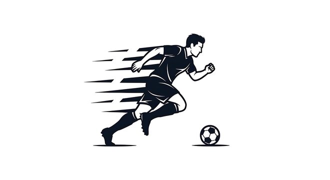 Soccer player sprinting with ball in dynamic motion