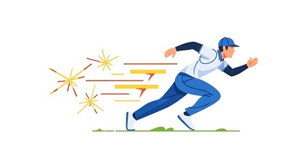 Fototapeta premium Man running fast with dynamic motion lines and explosive speed effect