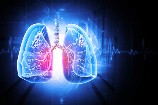 Chronic obstructive pulmonary disease, respiratory diseases, ecg background, 3d illustration