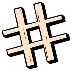 Obraz premium 3D Rendered Hashtag Symbol in Beige with Black Outline Isolated Design Element