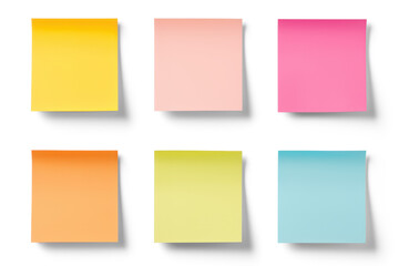 set of blank colored sticky notes papers isolated on white or transparent png