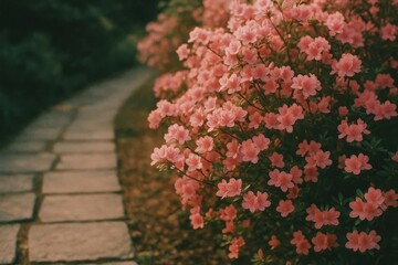 Fototapeta premium Serene path with blooming flowers