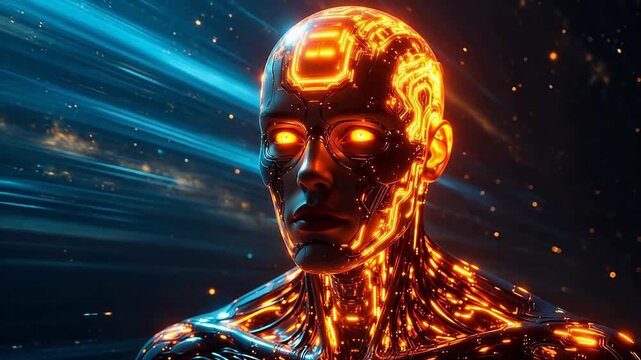 Cyborg with glowing circuit design