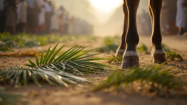 Palm Sunday Biblical Scene with Palm Branches &ndash; Easter Holy Week Theme