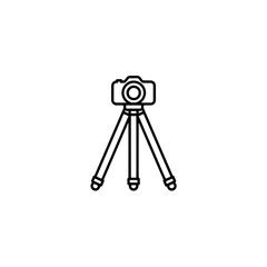 Tripod with camera icon logo design. Photography equipment sign and symbol. Professional video and photo gear vector.