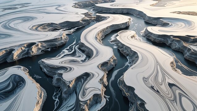 Marbled aerial river delta with branching channels symbolizing distribution decentralization and network flow concept
