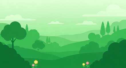 Fototapeta premium Vibrant Green Rolling Hills and Lush Trees Under a Sky with Fluffy Clouds