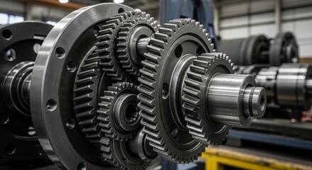Intricate Set of Machined Metal Gears in Mechanical Assembly