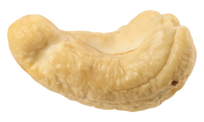 Whole light cream colored cashew nut kernel on isolated background