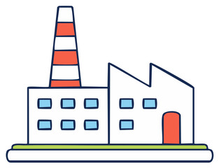 Obraz premium Cartoon illustration of an industrial factory building with chimney and colorful design