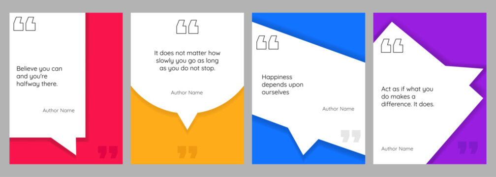 Vector illustration. Quote frames background set. Isolated text box in brackets. Citation empty speech bubbles. Geometric dynamic borders. Design for poster, book or magazine cover, brochure, flyer