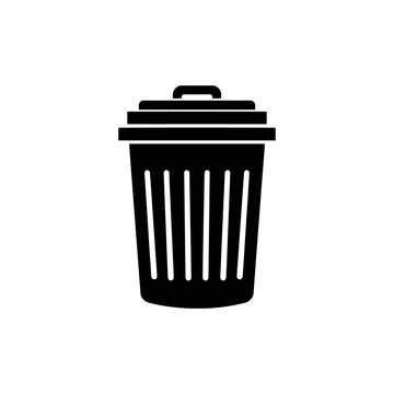 Trash bin icon logo design. Garbage can sign and symbol. Waste management and recycling silhouette vector illustration isolated on white background.