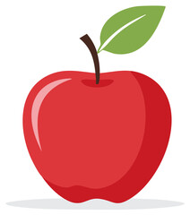 Obraz premium Bright red apple with green leaf and stem simple healthy food graphic