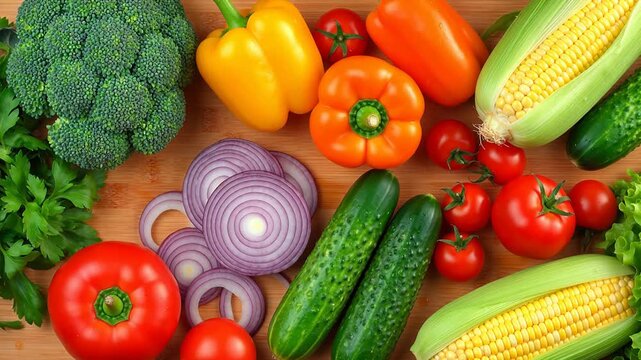 Fresh assorted vegetables on cutting board